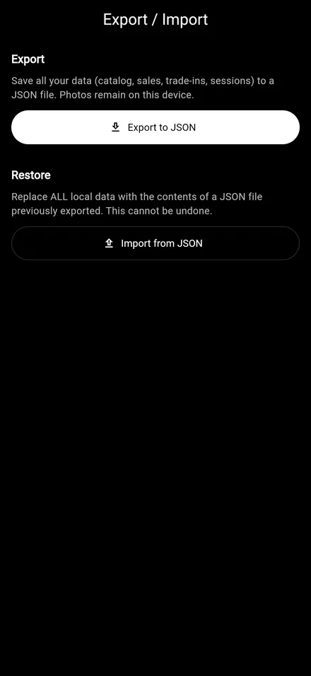 Versioned JSON export & import