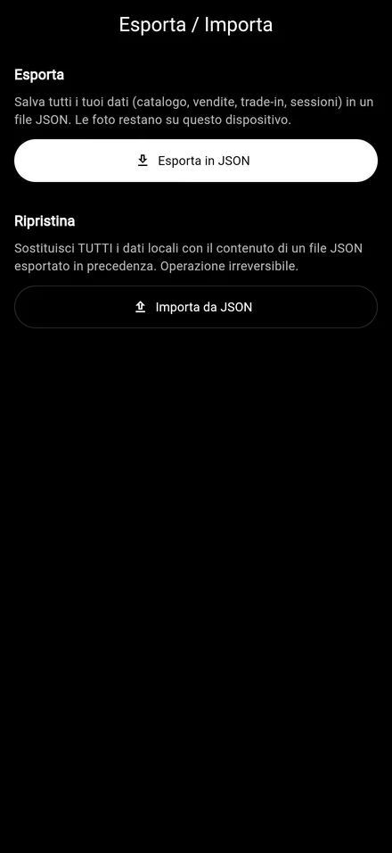 Export e import JSON versionati